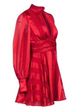 Alexis - Red & Orange Geometric Printed Satin Dress Sz M