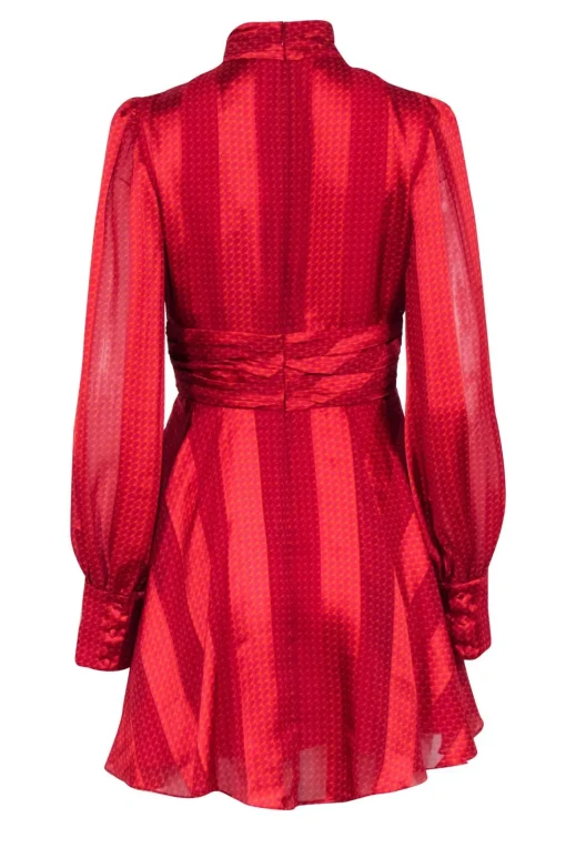Alexis - Red & Orange Geometric Printed Satin Dress Sz M