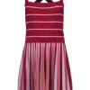 Alexis - Red & Pink Striped Ribbed Knit Midi Dress Sz L