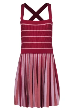 Alexis - Red & Pink Striped Ribbed Knit Midi Dress Sz L
