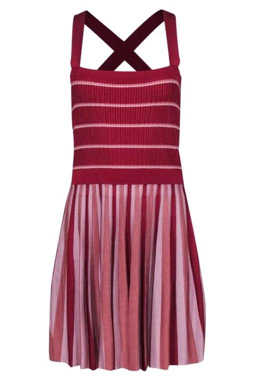 Alexis - Red & Pink Striped Ribbed Knit Midi Dress Sz L