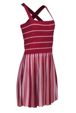 Alexis - Red & Pink Striped Ribbed Knit Midi Dress Sz L