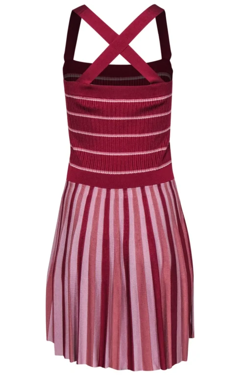 Alexis - Red & Pink Striped Ribbed Knit Midi Dress Sz L