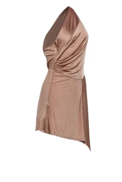Alexis - Tan One-Shoulder Asymmetric Hem Midi Dress Sz M
