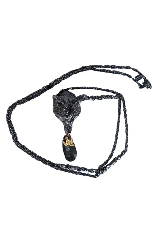 Alexis Bittar - Gunmetal Jewel Encrusted Fox Head Pendant Necklace