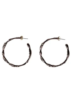 Alexis Bittar - Gunmetal Rhinestone Trim Open Hoop Earrings