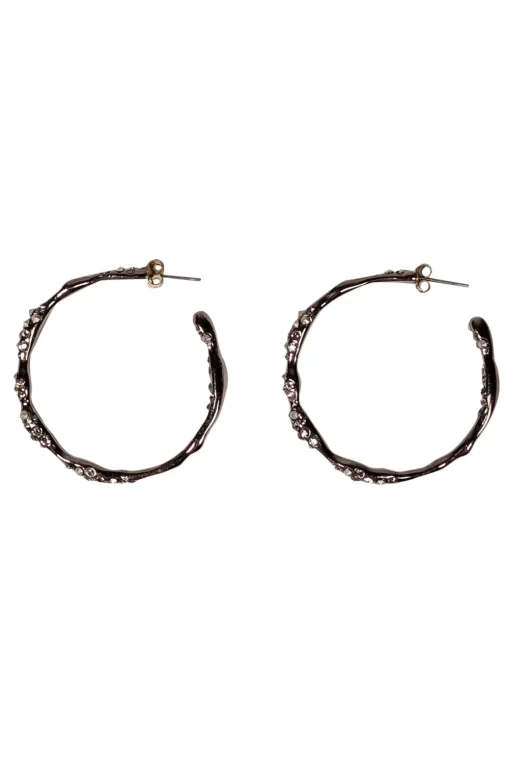 Alexis Bittar - Gunmetal Rhinestone Trim Open Hoop Earrings