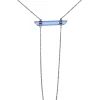 Alexis Bittar - Long Silver Chain Necklace w/ Textured Light Blue Bar