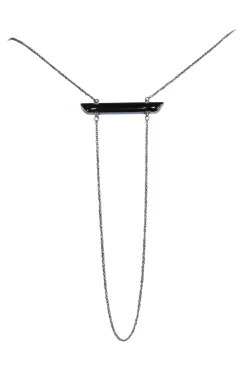 Alexis Bittar - Long Silver Chain Necklace w/ Textured Light Blue Bar