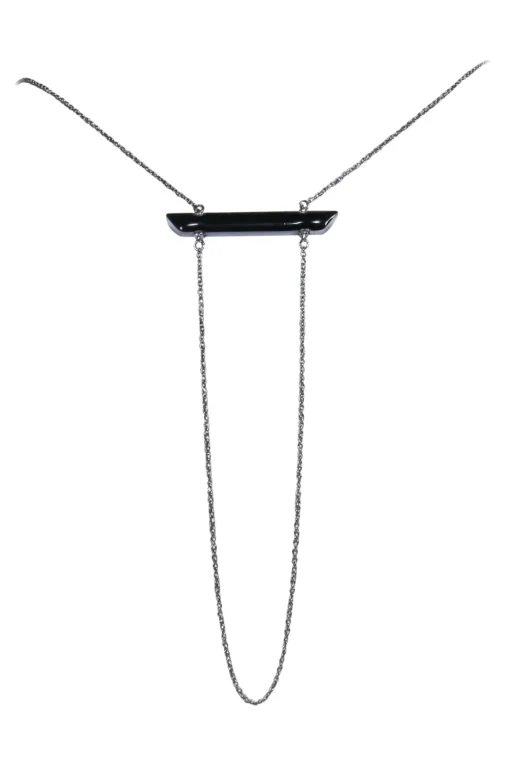 Alexis Bittar - Long Silver Chain Necklace w/ Textured Light Blue Bar