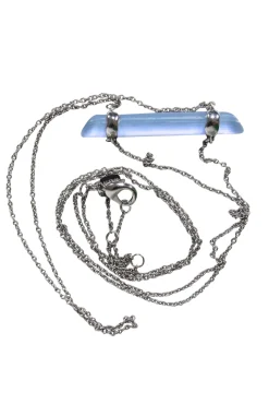 Alexis Bittar - Long Silver Chain Necklace w/ Textured Light Blue Bar
