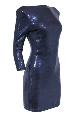 Ali Ro - Navy Blue Sequined "Midnight" Open Back Mini Dress Sz 10