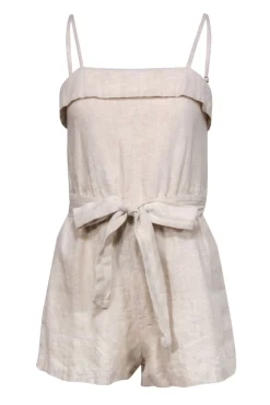 Alice & Olivia - Beige Sleeveless Belted Linen Romper Sz 2