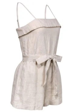 Alice & Olivia - Beige Sleeveless Belted Linen Romper Sz 2