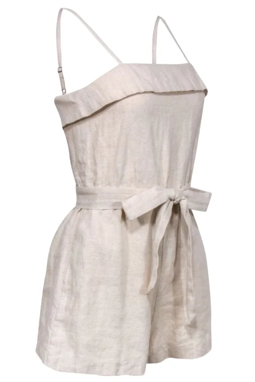 Alice & Olivia - Beige Sleeveless Belted Linen Romper Sz 2