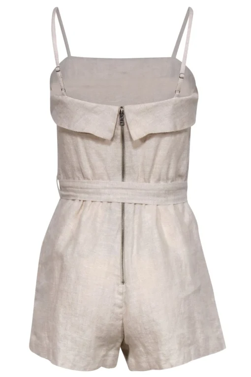 Alice & Olivia - Beige Sleeveless Belted Linen Romper Sz 2
