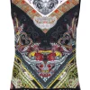 Alice & Olivia - Black & Multicolor Bohemian Print Knit Tank w/ Fringed Trim Sz S
