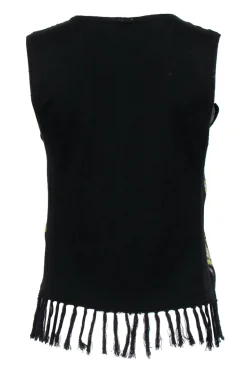 Alice & Olivia - Black & Multicolor Bohemian Print Knit Tank w/ Fringed Trim Sz S