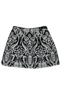 Alice & Olivia - Black & White Brocade Print Mini Skirt Sz 2