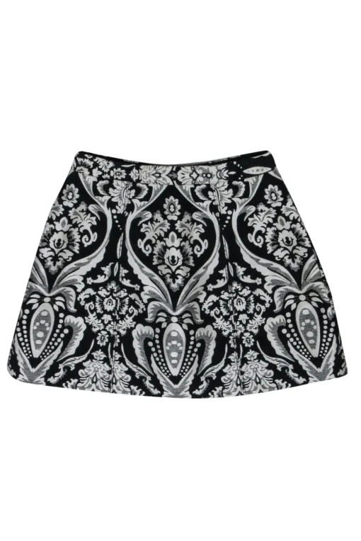 Alice & Olivia - Black & White Brocade Print Mini Skirt Sz 2