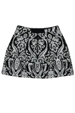 Alice & Olivia - Black & White Brocade Print Mini Skirt Sz 2