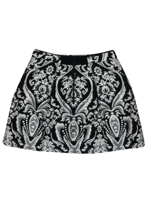 Alice & Olivia - Black & White Brocade Print Mini Skirt Sz 2