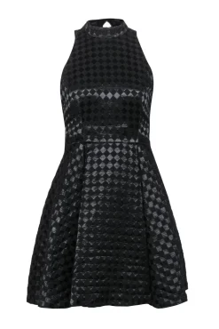 Alice & Olivia - Black Checkered Mock Neck A-Line Dress Sz 0