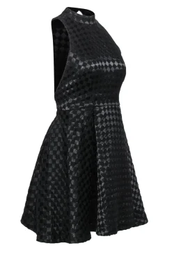 Alice & Olivia - Black Checkered Mock Neck A-Line Dress Sz 0