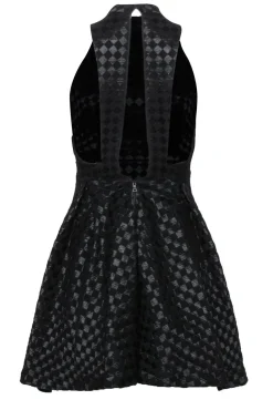 Alice & Olivia - Black Checkered Mock Neck A-Line Dress Sz 0
