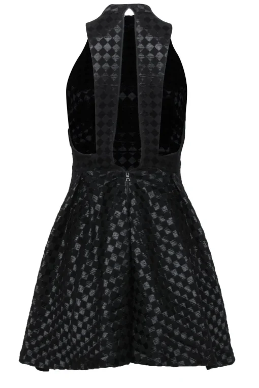 Alice & Olivia - Black Checkered Mock Neck A-Line Dress Sz 0