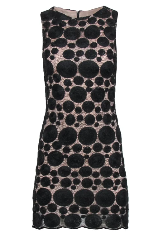 Alice & Olivia - Black Circle Embroidered Mesh Overlay Dress Sz 0