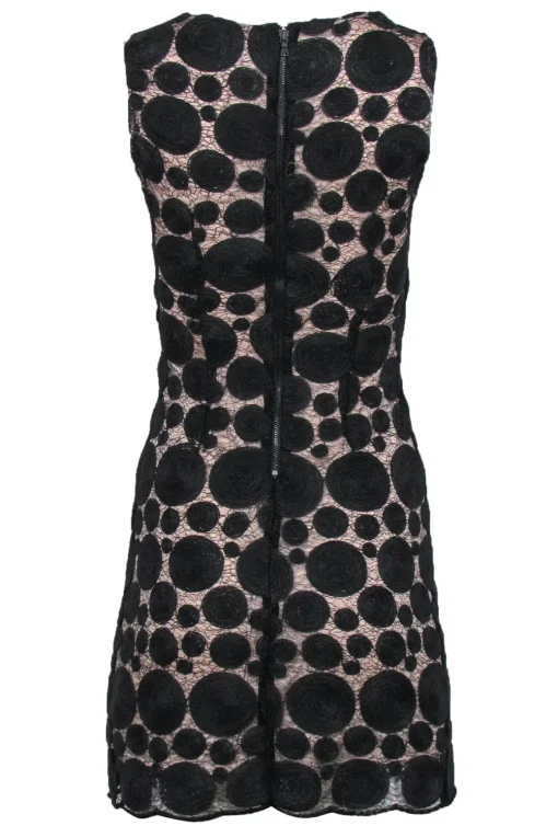 Alice & Olivia - Black Circle Embroidered Mesh Overlay Dress Sz 0