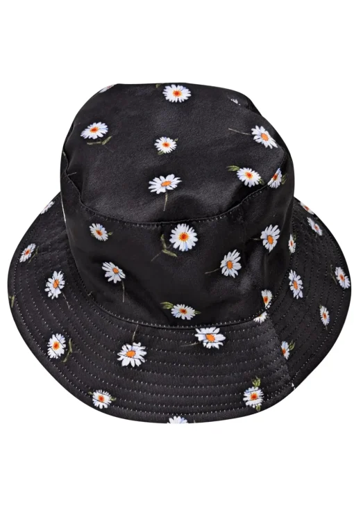 Alice & Olivia - Black Daisy Print & Solid White Reversible Bucket Hat