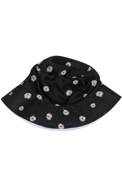 Alice & Olivia - Black Daisy Print & Solid White Reversible Bucket Hat