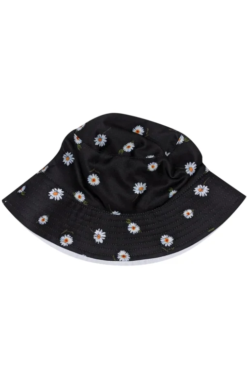 Alice & Olivia - Black Daisy Print & Solid White Reversible Bucket Hat