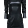 Alice & Olivia - Black Faux Leather Square Neck Mini Dress Sz 4