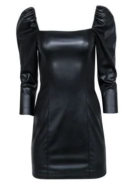 Alice & Olivia - Black Faux Leather Square Neck Mini Dress Sz 4