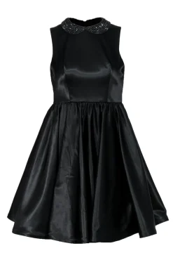 Alice & Olivia - Black Fit & Flare Dress w/ Beaded Peter Pan Collar Sz 0