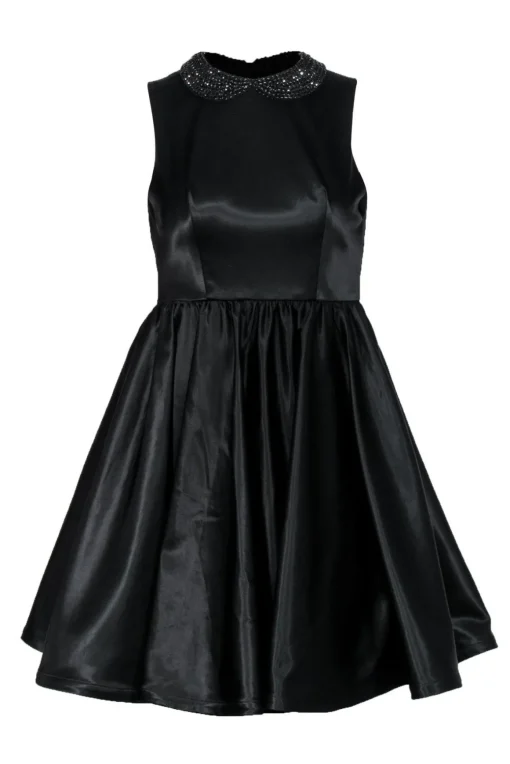 Alice & Olivia - Black Fit & Flare Dress w/ Beaded Peter Pan Collar Sz 0