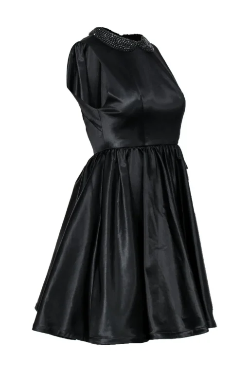 Alice & Olivia - Black Fit & Flare Dress w/ Beaded Peter Pan Collar Sz 0