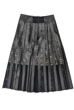 Alice & Olivia - Black Leather & Lace Studded Skirt Sz 0