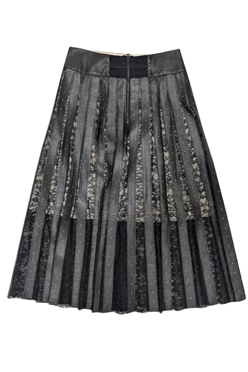 Alice & Olivia - Black Leather & Lace Studded Skirt Sz 0