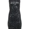 Alice & Olivia - Black w/ Gunmetal Sequin Sleeveless Sheath Dress Sz 4