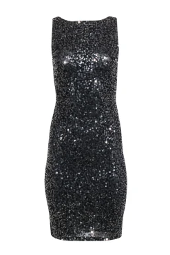 Alice & Olivia - Black w/ Gunmetal Sequin Sleeveless Sheath Dress Sz 4