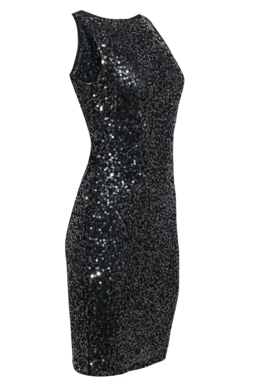 Alice & Olivia - Black w/ Gunmetal Sequin Sleeveless Sheath Dress Sz 4