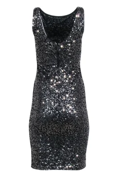 Alice & Olivia - Black w/ Gunmetal Sequin Sleeveless Sheath Dress Sz 4