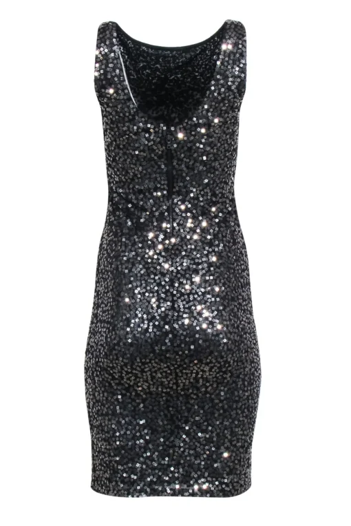 Alice & Olivia - Black w/ Gunmetal Sequin Sleeveless Sheath Dress Sz 4