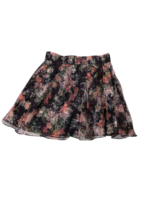 Alice & Olivia - Black w/ Peach & Green Floral Print Silk Skirt Sz 4