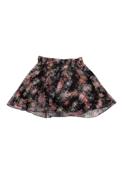 Alice & Olivia - Black w/ Peach & Green Floral Print Silk Skirt Sz 4