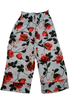 Alice & Olivia - Blue & Red Rose Print Satin Paperbag Pants Sz M